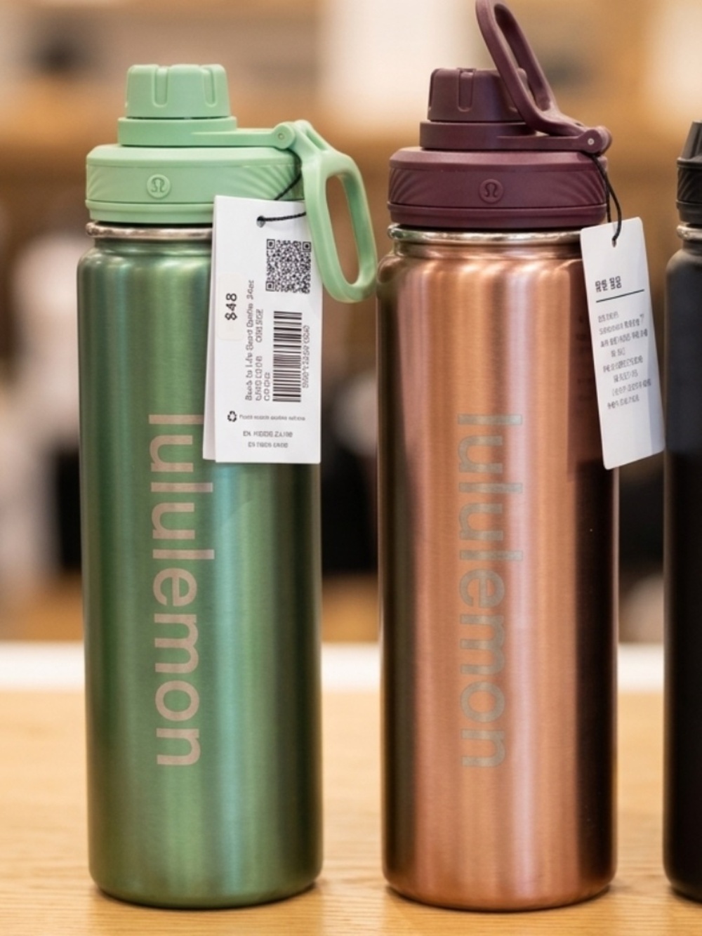 Lululemon water bottle green orange fitness gym metal
